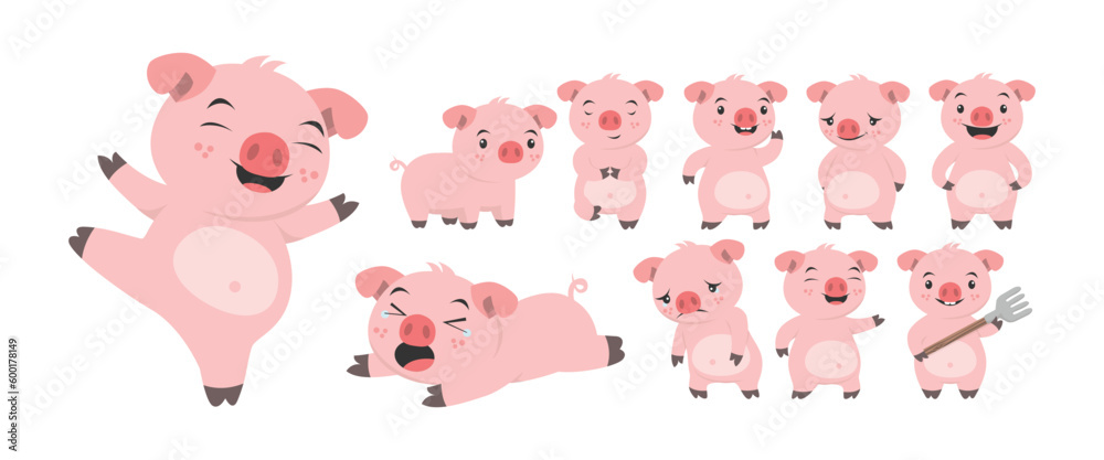 Pig The Gardener Character Set Vector Illustrations. Pig The Gardener Character Collections. Pig The Gardener Character Set Vector Illustrations. Pig The Gardener Character Collections.