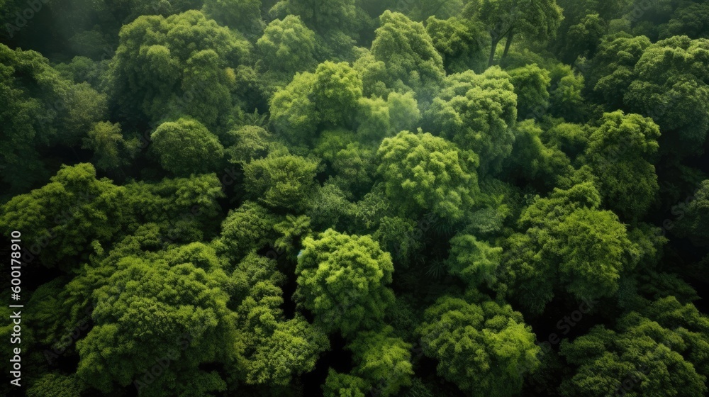Aerial view of a lush, green forest with a detailed canopy, generative ai Aerial view of a lush, green forest with a detailed canopy, generative ai