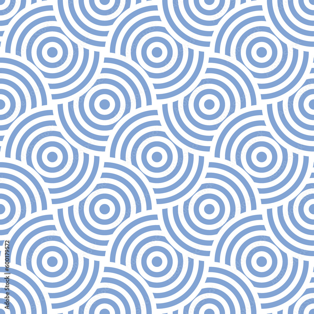 Overlapping seamless pattern. Modern stylish texture. Repeating geometric tiles. Concentric blue circles background.

