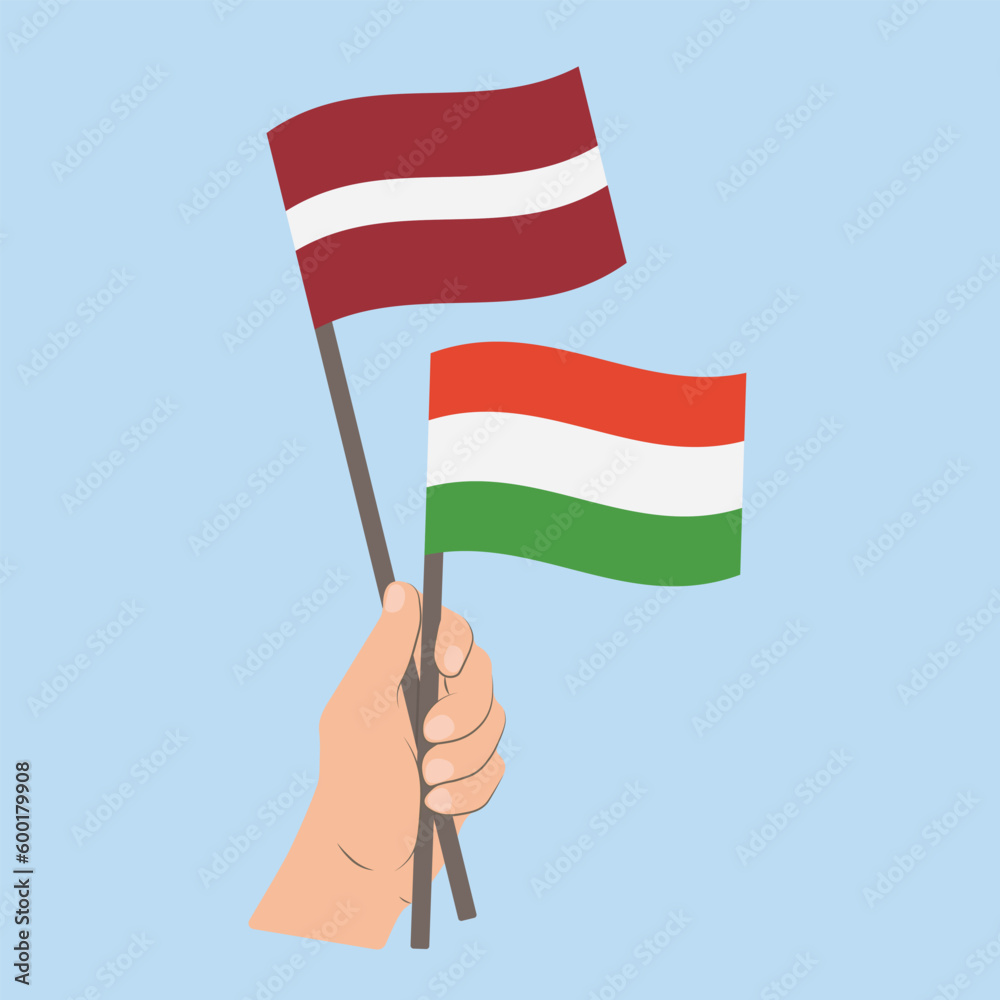 Flags of Latvia and Hungary, Hand Holding flags