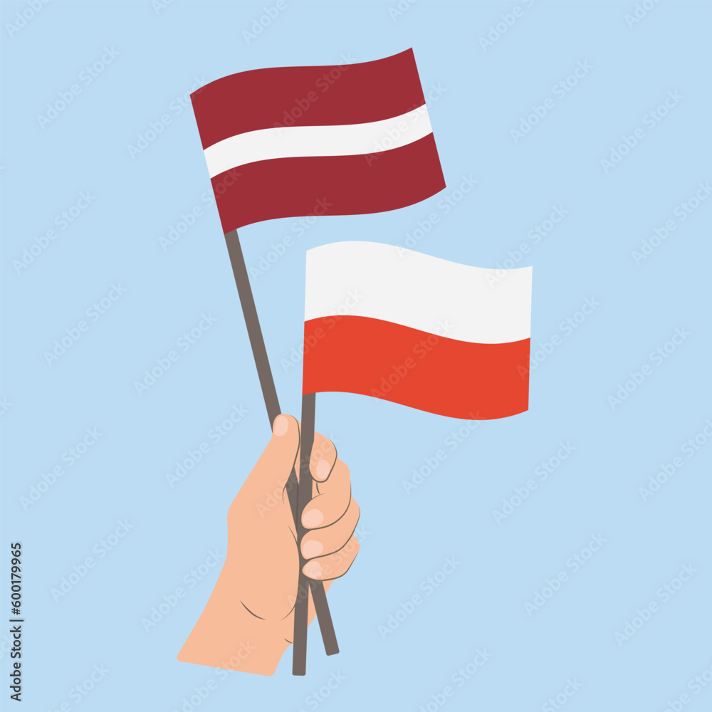 Flags of Latvia and Poland, Hand Holding flags