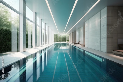 Lap pool, featuring a long and narrow design that allows for continuous swimming and exercise, perfect for fitness enthusiasts - Generative AI © Hanjin