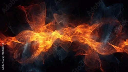Fiery, abstract flame patterns on a dark, smoky background, generative ai