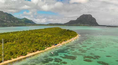 Ile Aux Benitiers, Mauritius Island. Amazing aerial view with Mauritius Island on the background