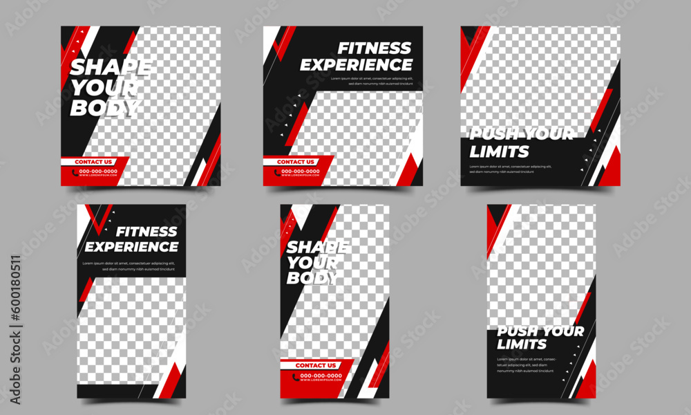 Gym and fitness promotional social media post and story template design Gym and fitness promotional social media post and story template design