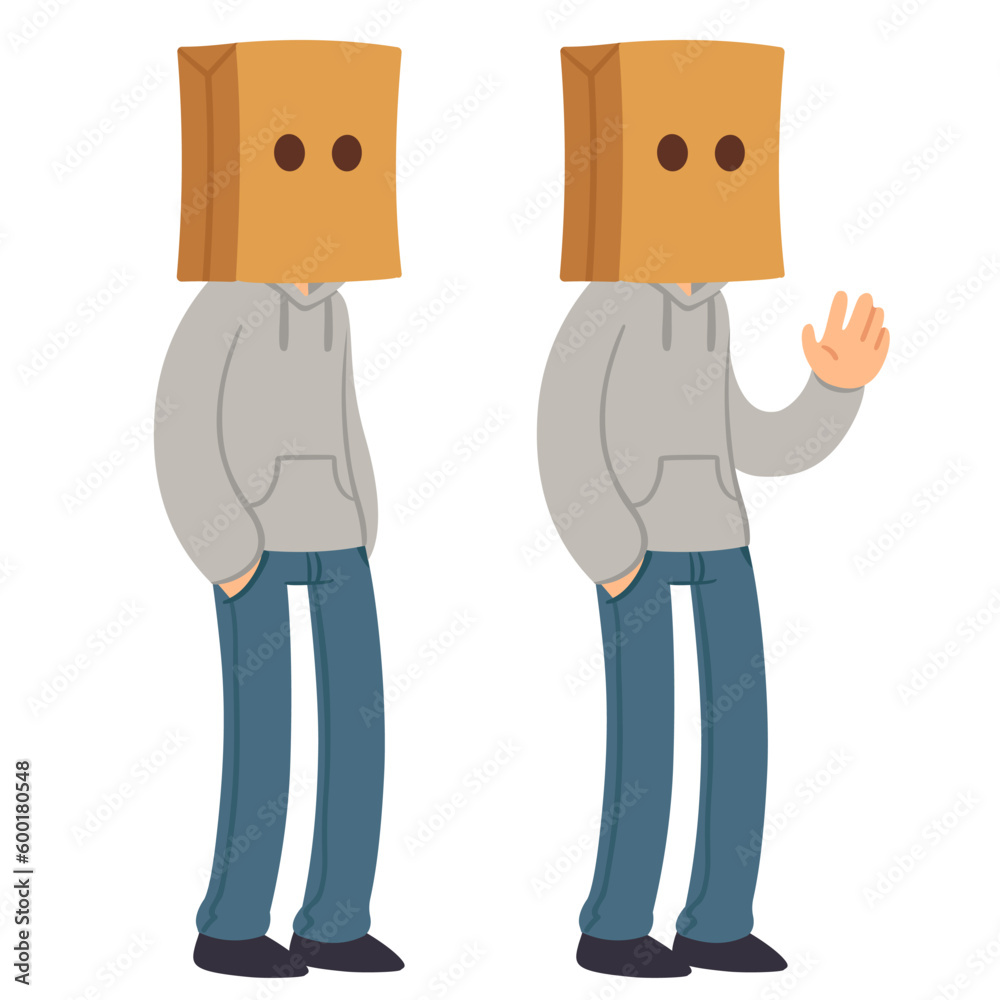 Cartoon anonymous character with paper bag on his head Cartoon anonymous character with paper bag on his head