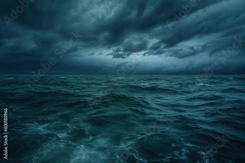 Tableau sur toile horror black blue sky, sea haunted cloud, scary ocean, depression background, my