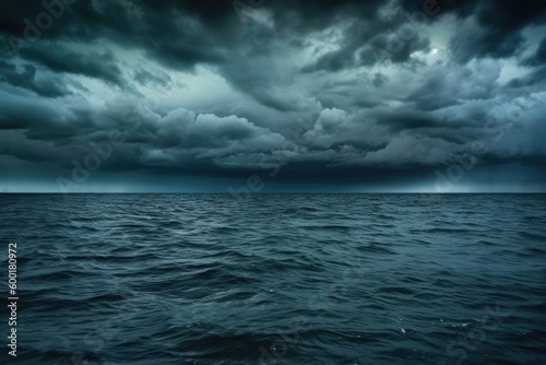 horror black blue sky, sea haunted cloud, scary ocean, depression background, mystery gloomy dark theme, blur texture, generative ai