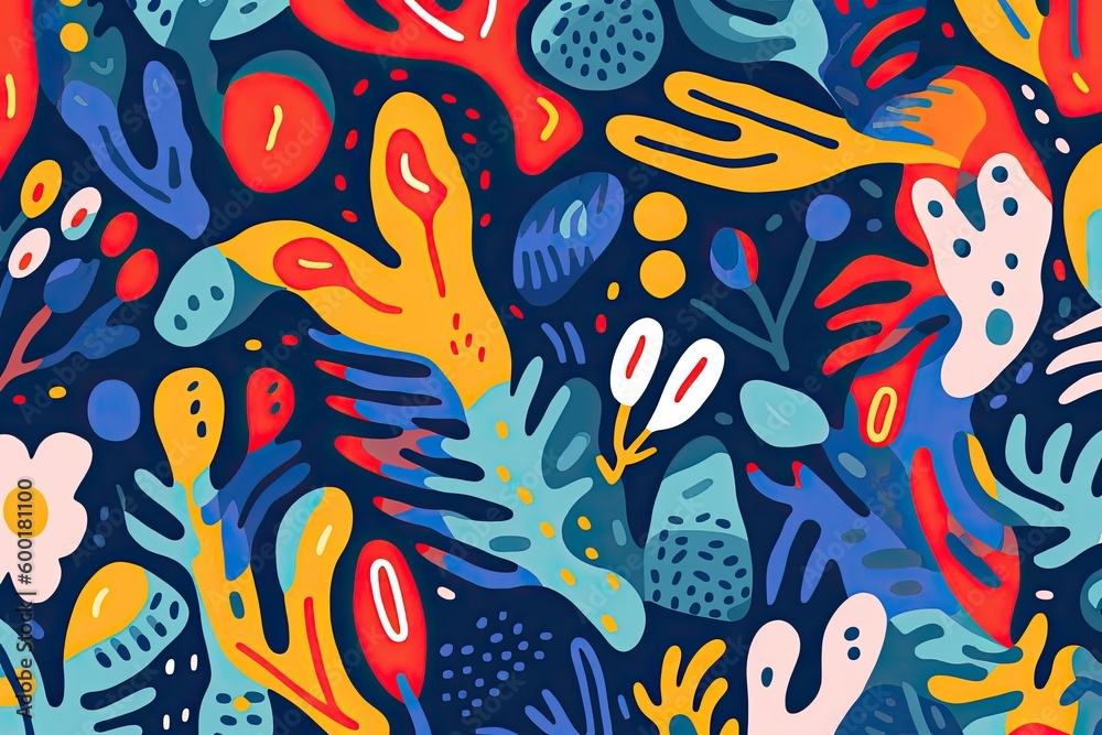 Matisse-inspired art background with hand-drawn natural patterns. generative ai Matisse-inspired art background with hand-drawn natural patterns. generative ai