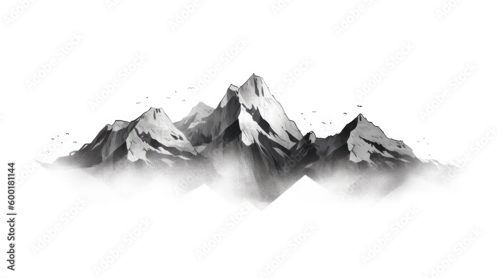 Minimalist line art of mountain peaks and valleys, generative ai