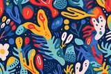 Matisse-inspired art background with hand-drawn natural patterns. generative ai