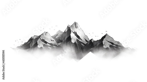 Minimalist line art of mountain peaks and valleys, generative ai