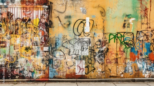Modern urban wall with peeling paint and graffiti  generative ai