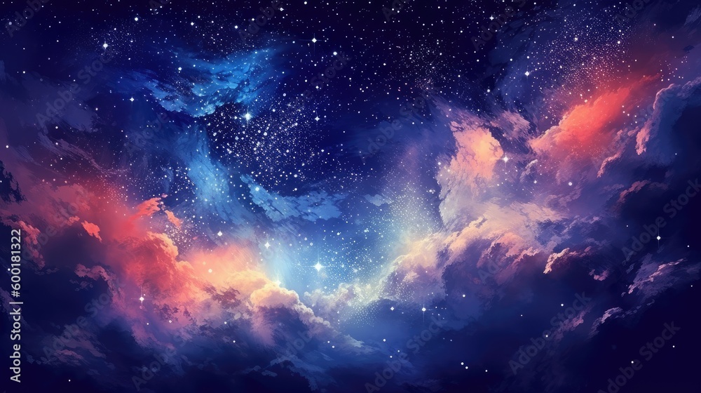 Night sky with a colorful galaxy and twinkling stars, generative ai Night sky with a colorful galaxy and twinkling stars, generative ai