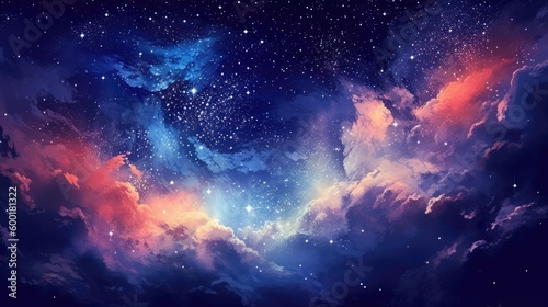 Night sky with a colorful galaxy and twinkling stars, generative ai photo