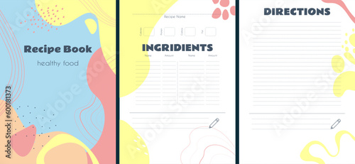 template for recipe book with hand drawn abstract shapes in pastel colors photo