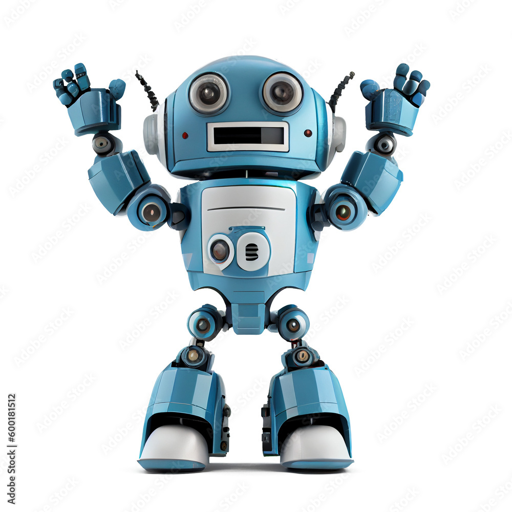 blue robot android on a transparent background. AI generator