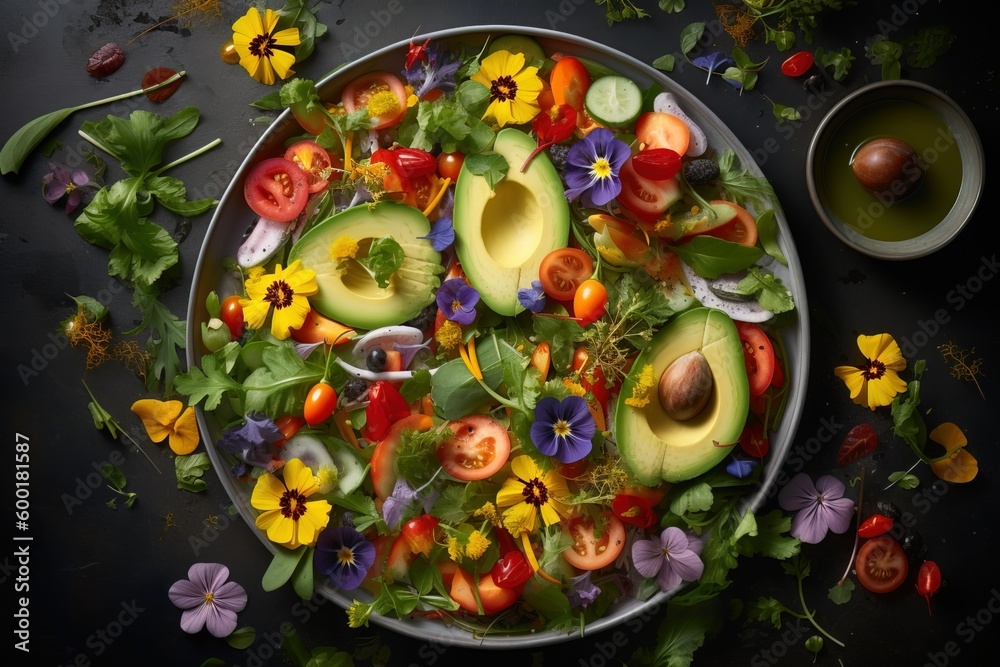 Generative AI of Beautifully Arranged Mouthwatering Avocado Salad