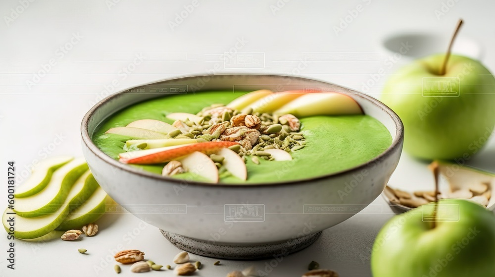 Generative AI of Refreshing Green Smoothie Bowl with Fresh Apple