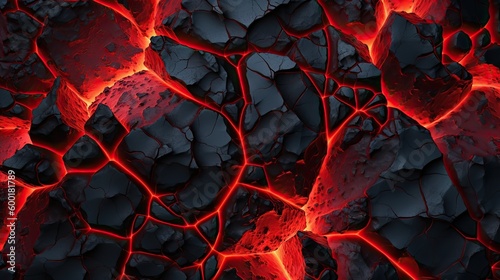 Red and black lava texture with glowing cracks and fissures. generative ai