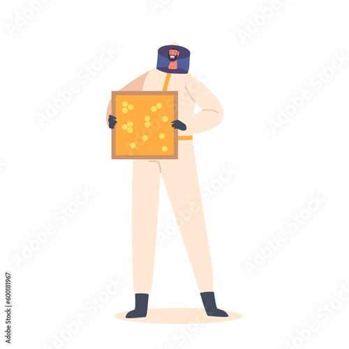 Apiarist Character With Honeycomb Frame, Worker Manages Honeybees In Apiaries, Oversee Beehives, Monitor Honey