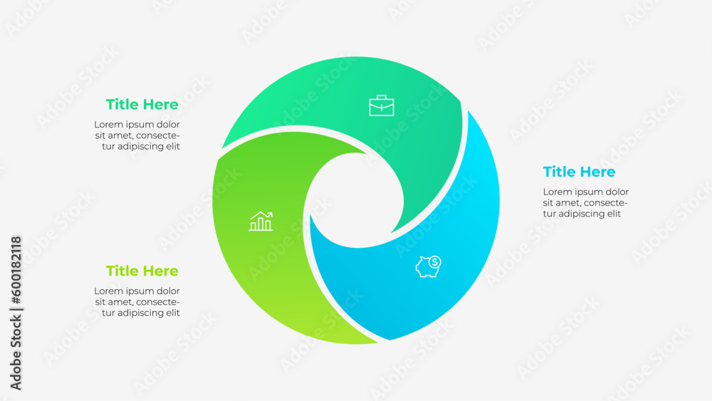 Circle diagram divided into 3 segments. Template of three options of business project infographic - obrazy, fototapety, plakaty 