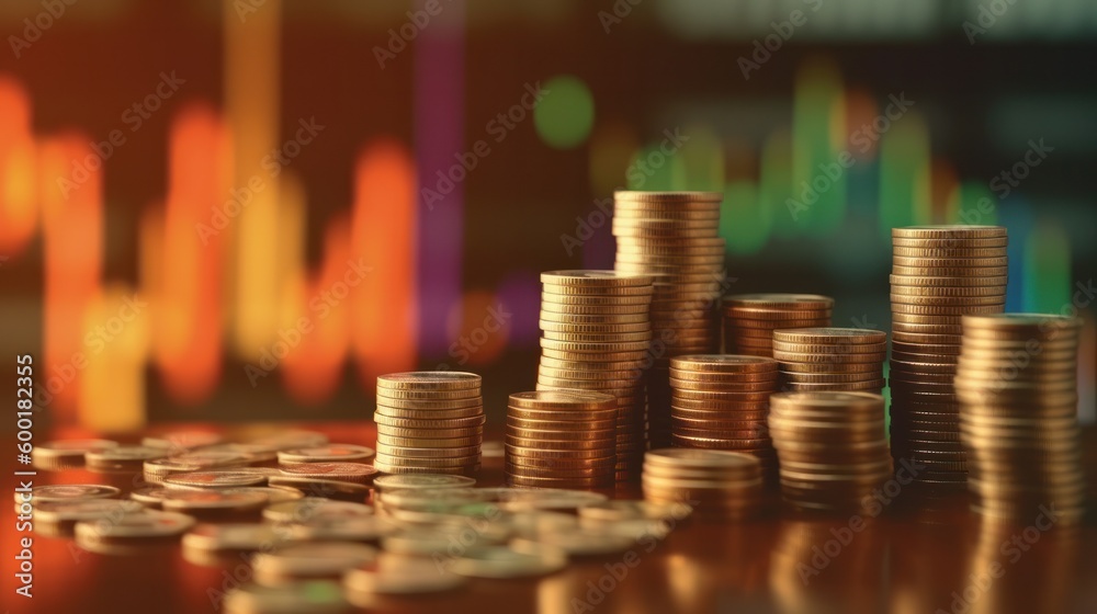 Stack of gold money coin with trading graph, financial investment concept can be use as background. Generative AI. Stack of gold money coin with trading graph, financial investment concept can be use as background. Generative AI.