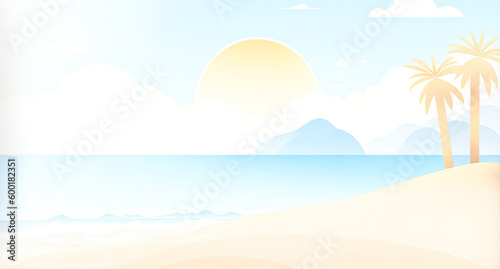 a sandy beach with palm trees and the ocean in the background, generative ai © Aleksandr