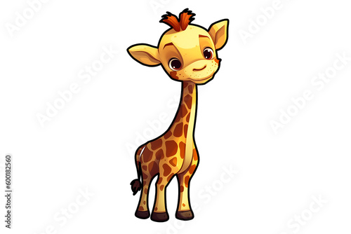 Cute giraffe sitting isolated on white background, 2d vector animal wildlife sticker