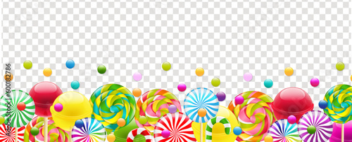 colorful lollipops border on transparent background