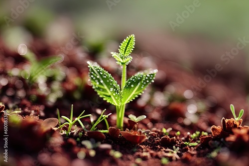Small plant tree sprout in neutral background Close-Up Of Fresh Green Plant, generative ai