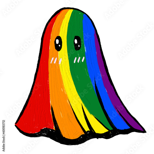 Rainbow cute ghost  oil paint brush  style watercolor background.LGBT  Pride month watercolor texture concept.Vector illustration. 