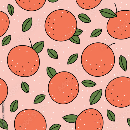 Seamless pattern with line grapefruit and leaves