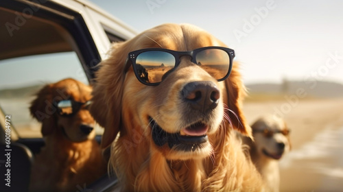 summer holiday with dogs wearing sunglasses in the car create fun and cool scene for your journey themes concept with feeling happy adventure background