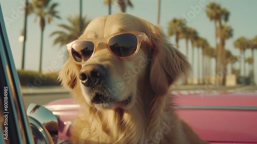 summer holiday with dog wearing sunglasses in the car create fun and cool scene for your journey themes concept with feeling happy adventure background