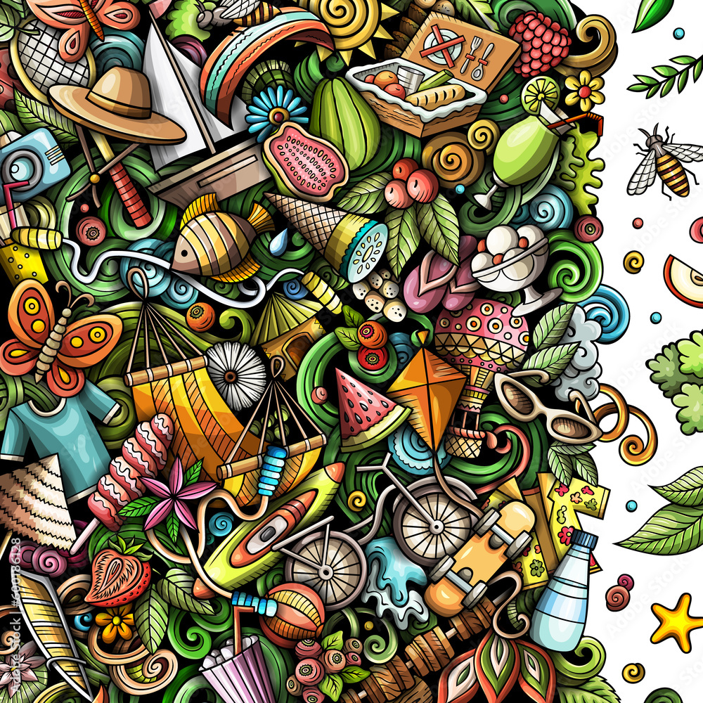 Fototapeta premium Summer detailed cartoon border illustration