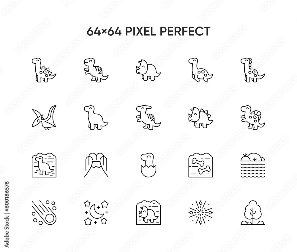 Set of modern vector plain line design icons and pictogram of dinosaurs species, prehistoric age life. Stegosaur, t-rex, brontosaurus, ornitosaurus, plesiosaurus, triceratops, velociraptor
Set of modern vector plain line design icons and pictogram of dinosaurs species, prehistoric age life. Stegosaur, t-rex, brontosaurus, ornitosaurus, plesiosaurus, triceratops, velociraptor
