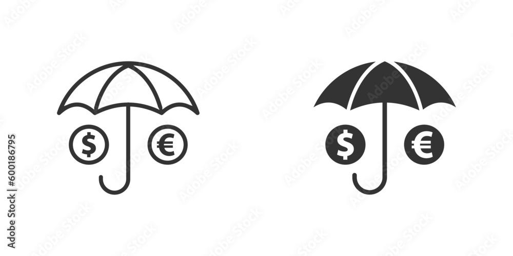 Umbrella icon with dollar and euro symbol. Vector illustration. Umbrella icon with dollar and euro symbol. Vector illustration.