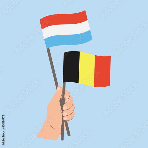 Flags of Luxembourg and Belgium, Hand Holding flags