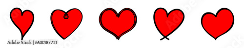 Hand drawing with red hearts. Set of hand drawing with symbol love. Abstract sketch heart.