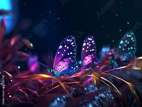Neon butterflies, Generative AI © Imam Lutfi