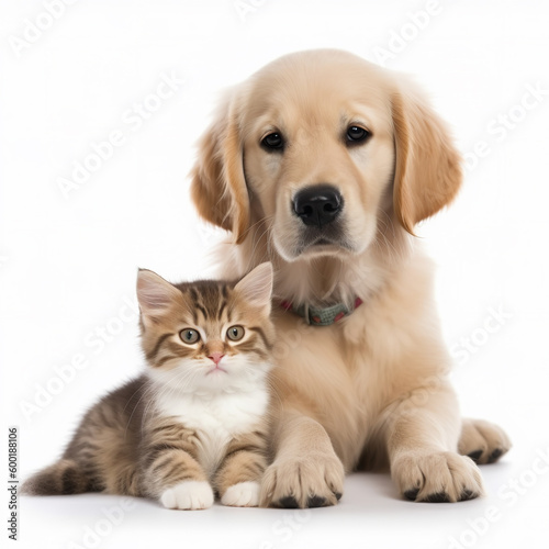 A dog and a cat sitting next to each other created with Generative AI technology