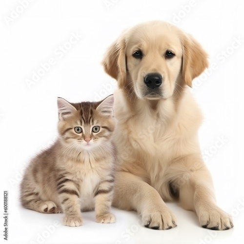 A dog and a cat sitting next to each other created with Generative AI technology