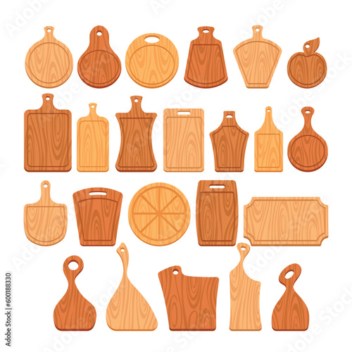 Cutting Wooden Boards Set Of Different Sizes, Shapes And Thicknesses Made From High-quality Wood, Illustration, Icons