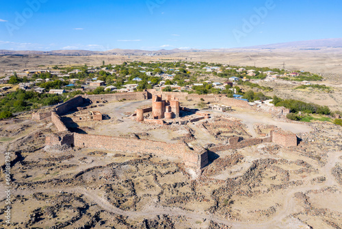 Aerial view of medieval Dashtadem Fortress on sunny summer day. Dashtadem, Aragatsotn Province, Armenia. photo