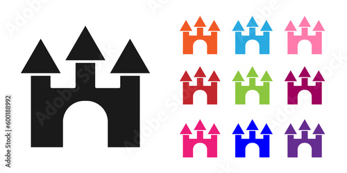 Black Castle icon isolated on white background. Set icons colorful. Vector