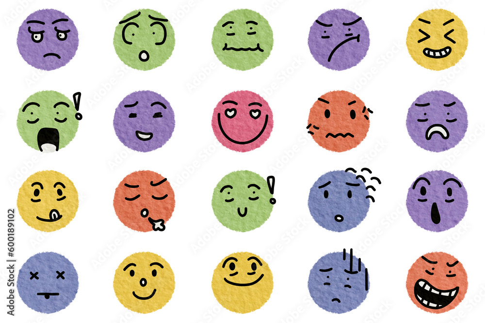Round cartoon faces character expression design. Round cartoon faces character expression design.