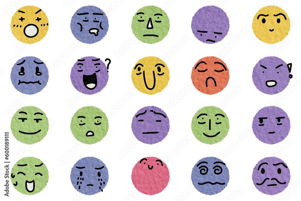 Naklejka premium Round cartoon faces character expression design.