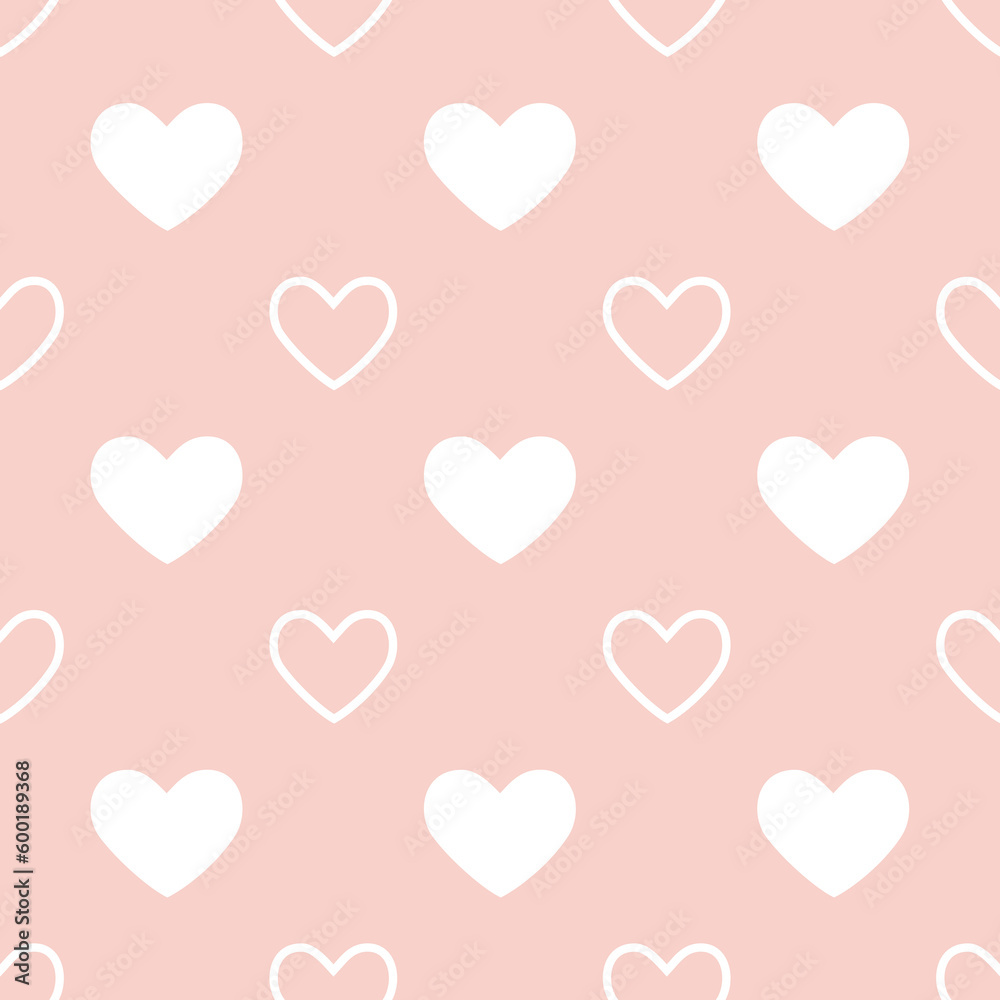 Seamless pink heart pattern background.Simple heart shape seamless pattern in diagonal arrangement. Love and romantic theme background.