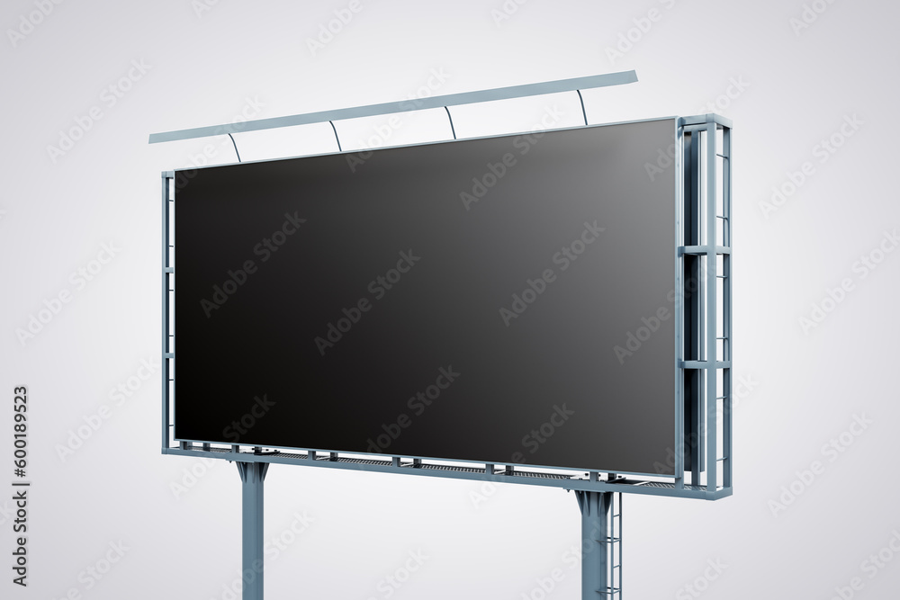 Obraz premium Blank black billboard isolated on white background, perspective view. Mockup, 3D Rendering